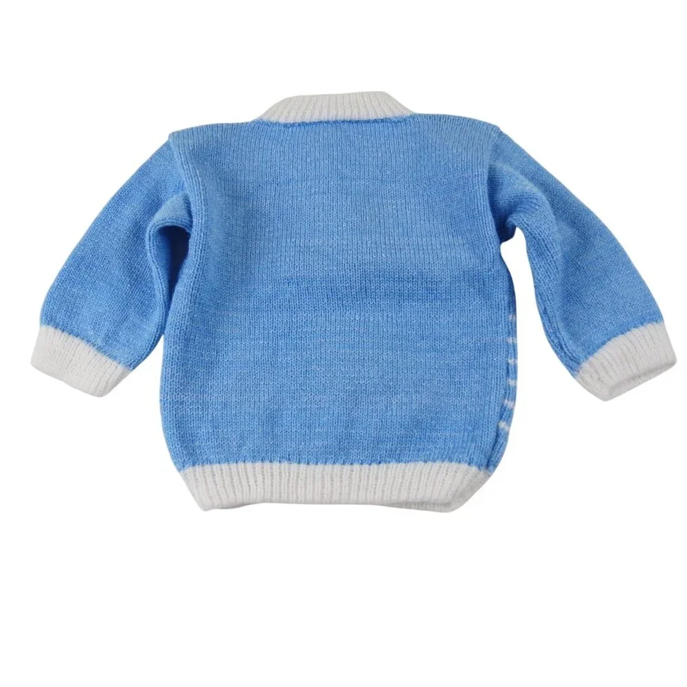 VINTAGE Baby Boy Blue White Sweater Pants Outfit Set with Embroidered Bear